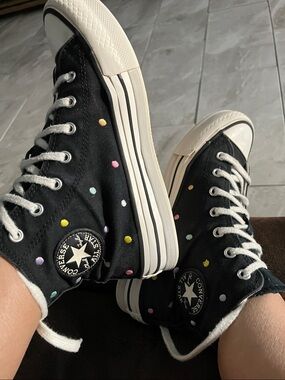 CONVERSE CTAS Big Girls Lift Embroidered Polka Dots Platform Sneakers | 4
